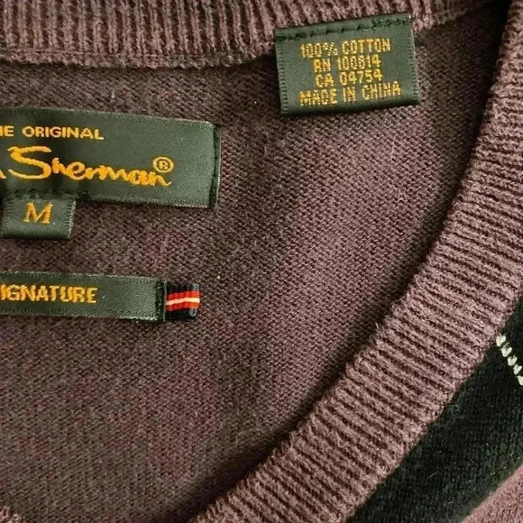 Men’s Argyle V-Neck Long Sleeve Cotton Black Purple Pullover medium - Picture 4 of 12